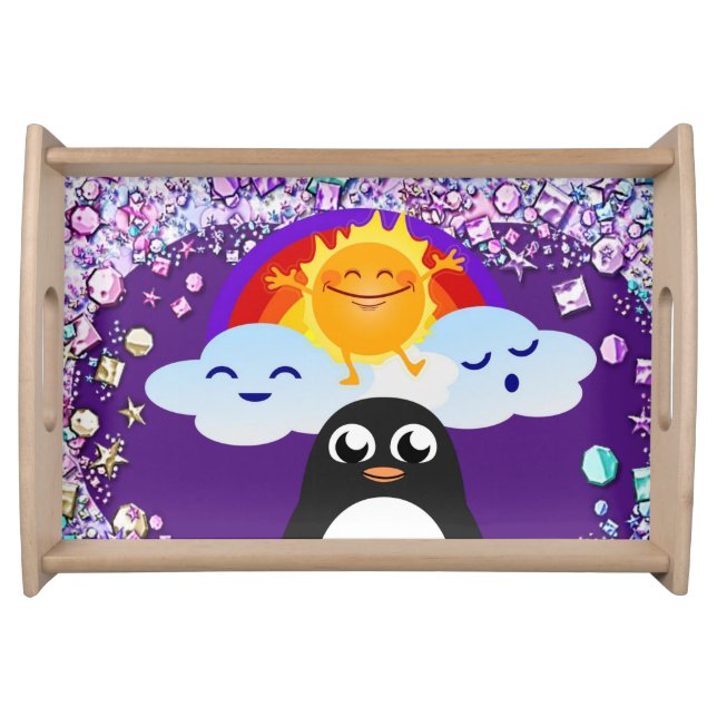 Happy Valentine's Day Penguin Sun Rainbow Serving Tray (Front)