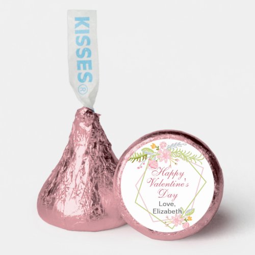 Happy Valentines Day Personalized Chic Pink Floral Hersheys Kisses