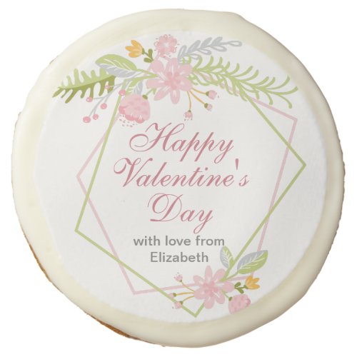 Happy Valentines Day Personalized Chic Pink Floral Sugar Cookie