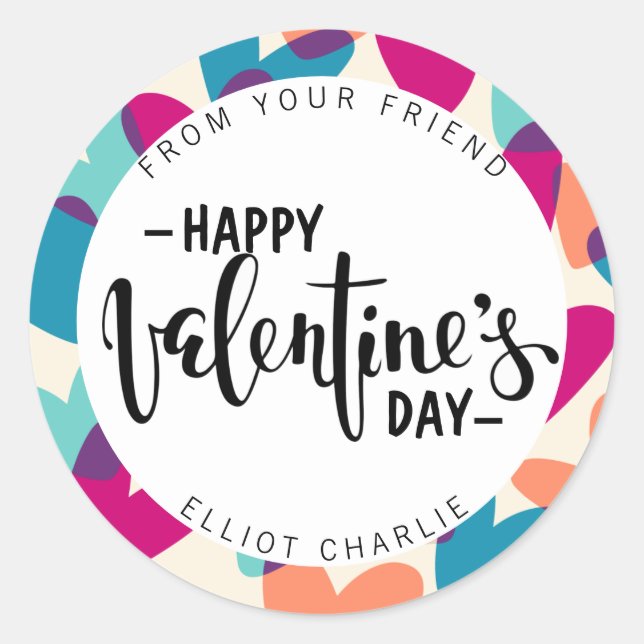 Happy Valentine's Day Personalized  Classic Round Sticker (Front)