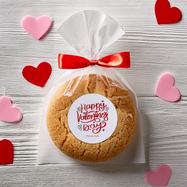 "Happy Valentines Day" Personalized Classic Round Sticker (Creator Uploaded)