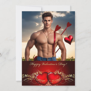 Happy Valentine's Day Personalized Muscle Hunk Holiday Card