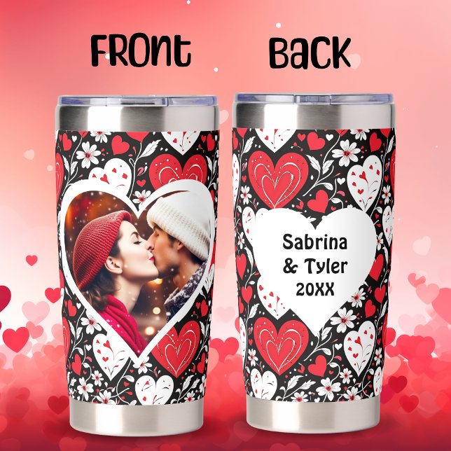 Happy Valentine's Day Personalized Photo & Names Insulated Tumbler (Creator Uploaded)