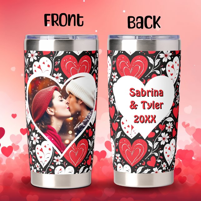 Happy Valentine's Day Personalized Photo & Names Insulated Tumbler (Creator Uploaded)