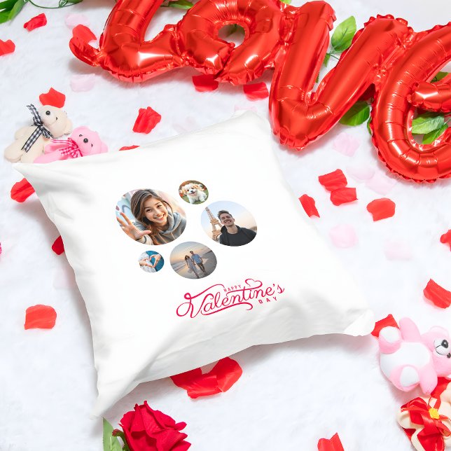Happy Valentine's Day Photo Collage Throw Pillow (Creator Uploaded)