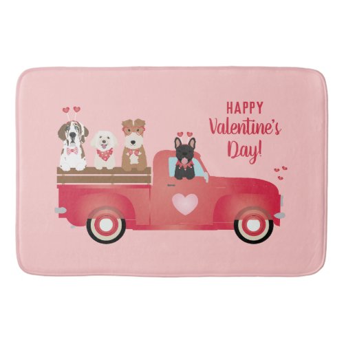 Happy Valentines Day Pickup Truck Love Dogs Bath Mat