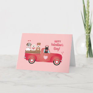 Happy Valentines Day Pickup Truck Love Dogs Card