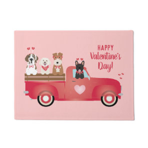 Happy Valentines Day Pickup Truck Love Dogs Doormat