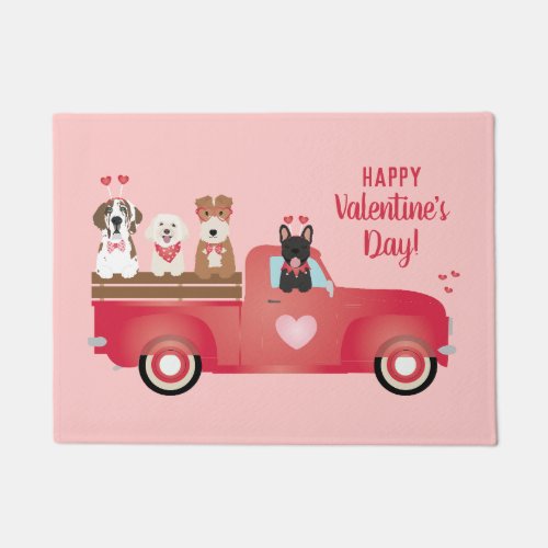 Happy Valentines Day Pickup Truck Love Dogs Doormat
