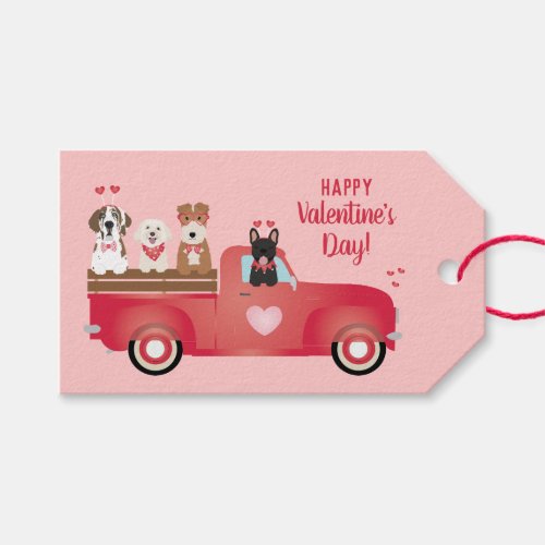 Happy Valentines Day Pickup Truck Love Dogs Gift Tags