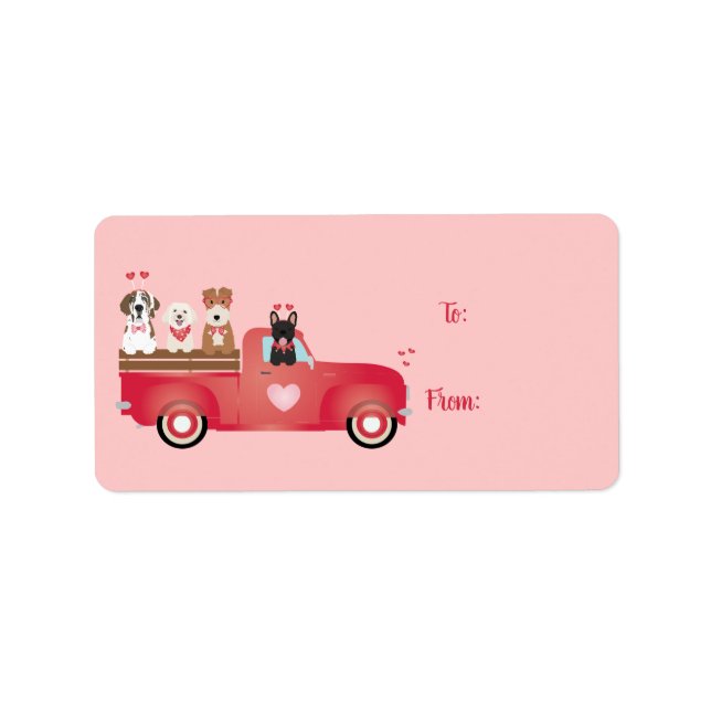 Happy Valentines Day Pickup Truck Love Dogs Label (Front)