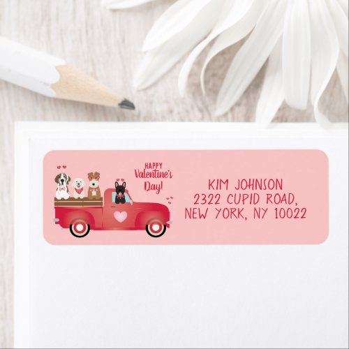 Happy Valentines Day Pickup Truck Love Dogs Label