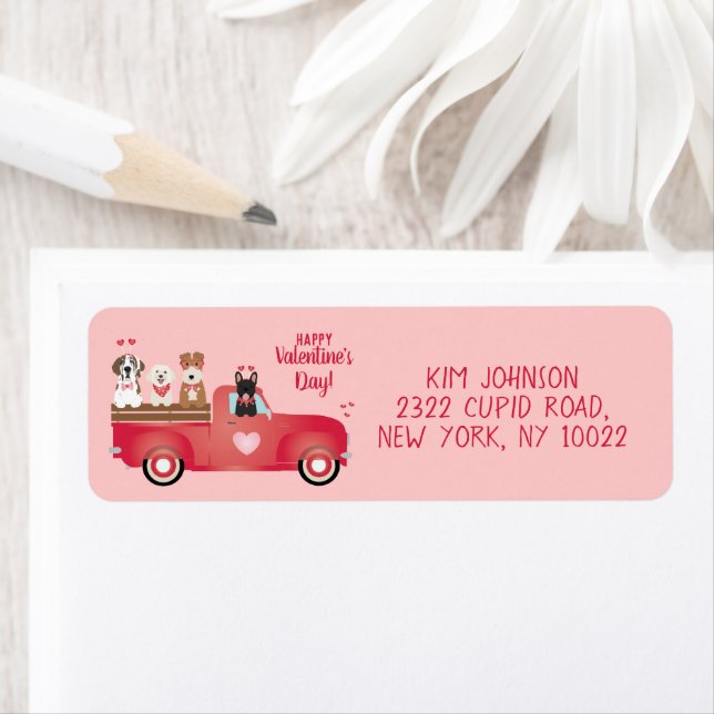 Happy Valentines Day Pickup Truck Love Dogs Label (Insitu)