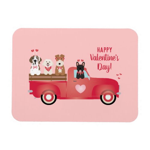 Happy Valentines Day Pickup Truck Love Dogs Magnet