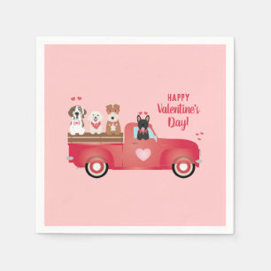 Happy Valentines Day Pickup Truck Love Dogs Napkins