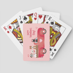Happy Valentines Day Pickup Truck Love Dogs Poker Cards