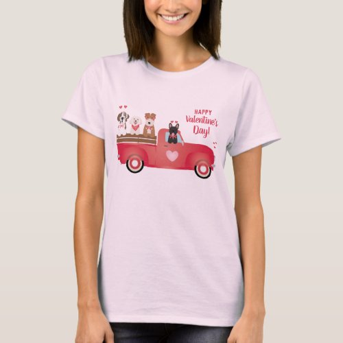 Happy Valentines Day Pickup Truck Love Dogs T_Shirt