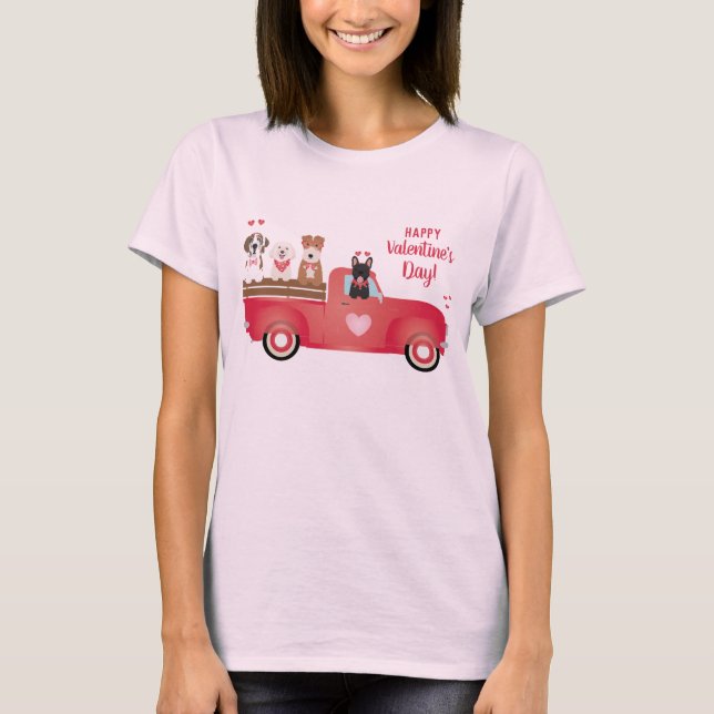 Happy Valentines Day Pickup Truck Love Dogs T-Shirt (Front)
