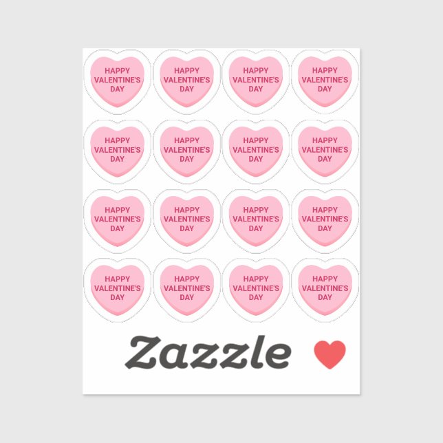 Happy Valentine's Day pink 16 conversation hearts Sticker (Sheet)