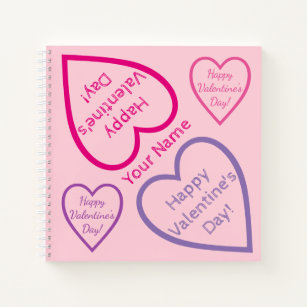 Happy Valentines Day Pink and Purple Hearts Name Notebook