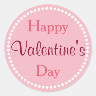 Happy Valentine's Day, Pink and White Classic Round Sticker