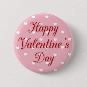 Happy Valentine's Day Pink and White Hearts Button