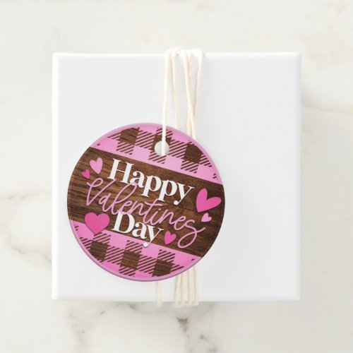 Happy Valentines Day Pink and Wood Plaid  Favor Tags