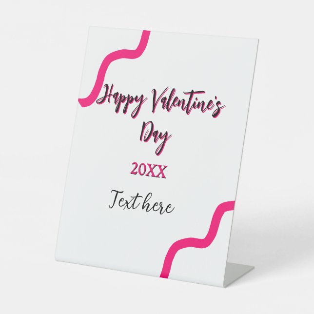 Happy Valentine's day pink black spiral bold lette Pedestal Sign (Front)
