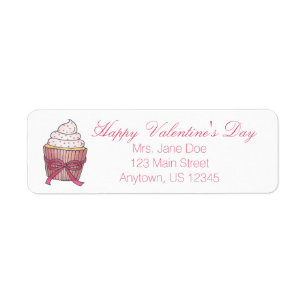 Happy Valentine's Day Pink Cupcake Sprinkles Label