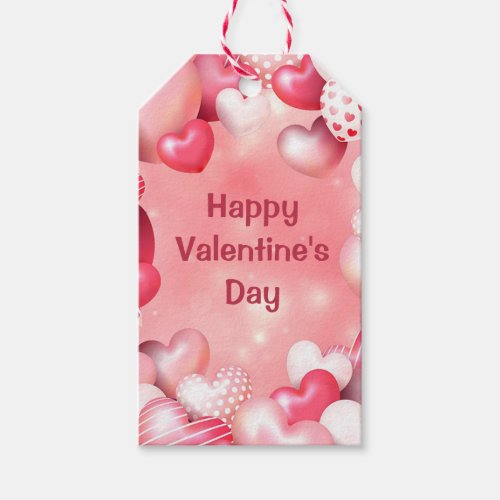 Happy Valentines Day Pink Heart Ballon  Gift Tags