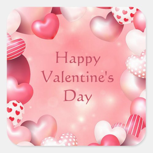 Happy Valentines Day Pink Heart Ballon   Square Sticker