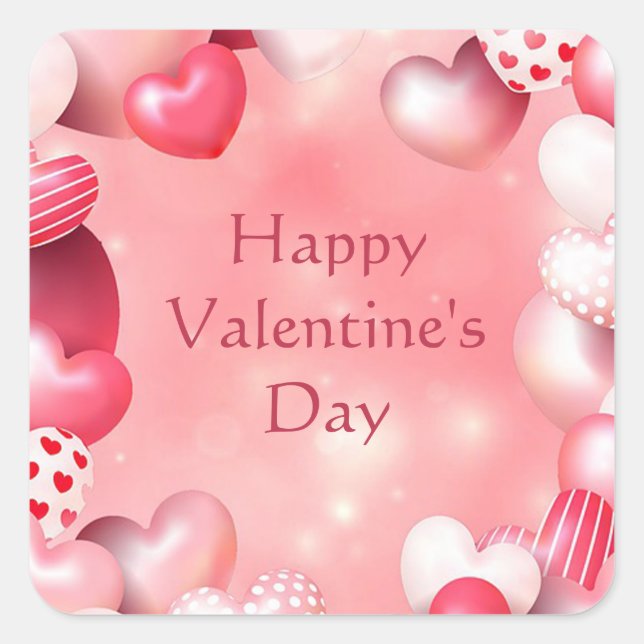 Happy Valentine's Day Pink Heart Ballon   Square Sticker (Front)