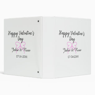 Happy Valentine's day pink heart bow name date sty 3 Ring Binder