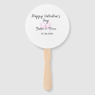 Happy Valentine's day pink heart bow name date sty Hand Fan