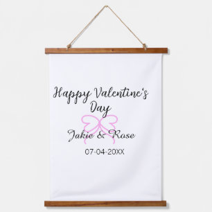 Happy Valentine's day pink heart bow name date sty Hanging Tapestry