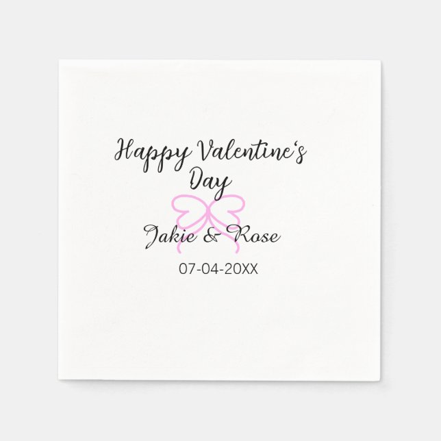 Happy Valentine's day pink heart bow name date sty Napkins (Front)