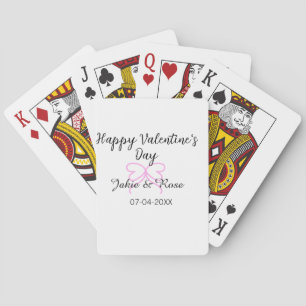 Happy Valentine's day pink heart bow name date sty Poker Cards