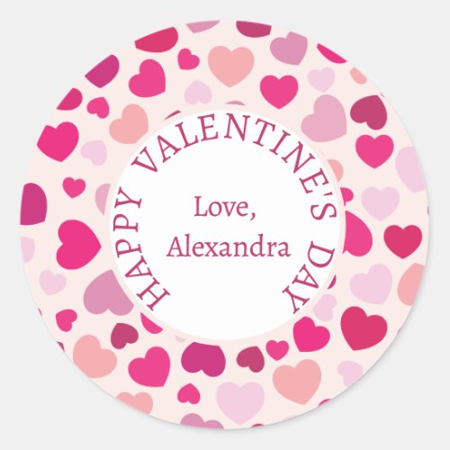 Happy Valentines Day Pink Heart Classic Round Sticker
