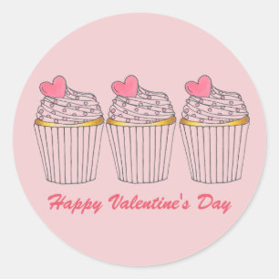 Happy Valentine's Day Pink Heart Cupcake Love Classic Round Sticker