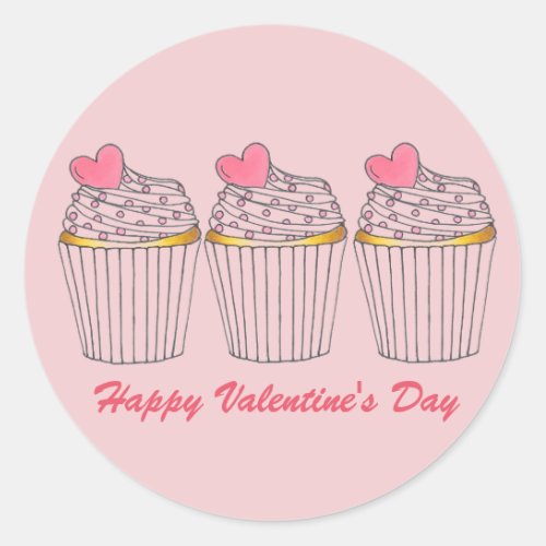 Happy Valentines Day Pink Heart Cupcake Love Classic Round Sticker