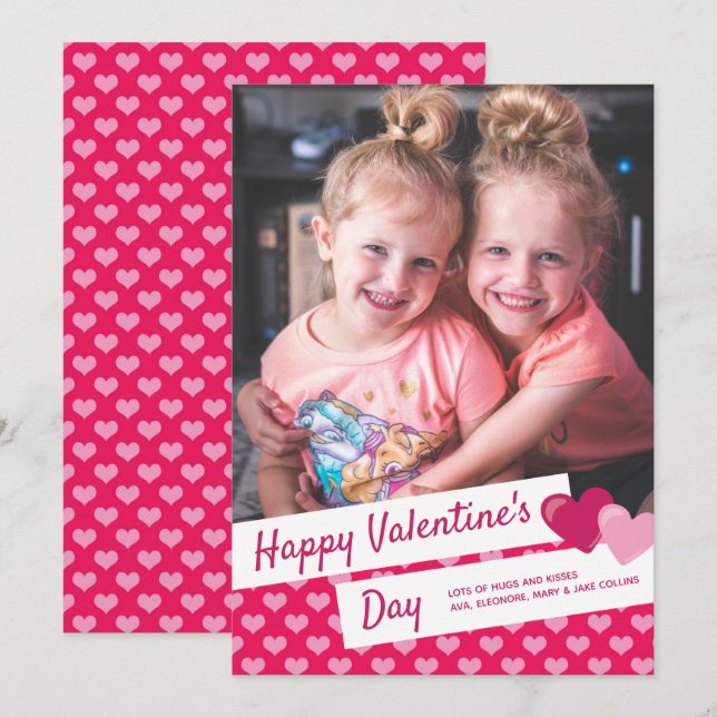 Happy Valentine's Day Pink Heart Custom Photo Holiday Card (Front/Back)