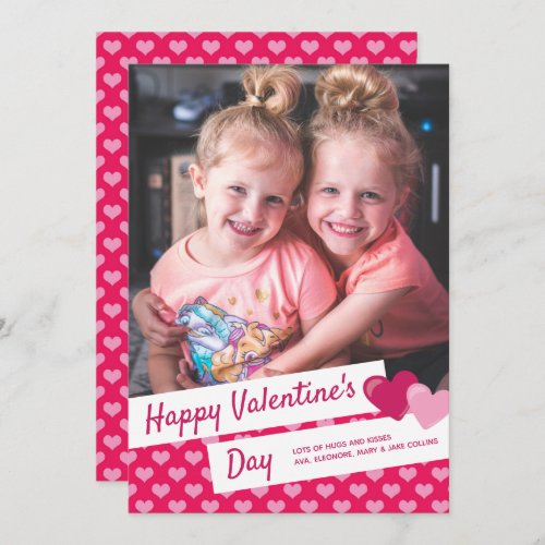 Happy Valentines Day Pink Heart Custom Photo Holiday Card