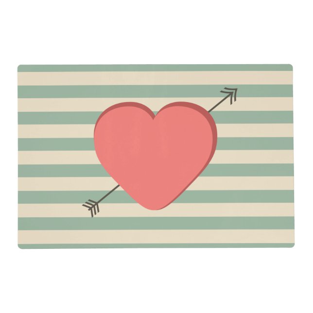 Happy Valentines day pink heart retro design Placemat (Front)