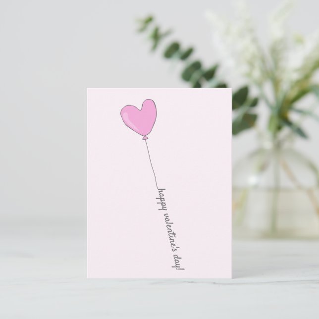 Happy Valentine's Day - Pink Heart Shaped Balloon  Postcard (Standing Front)
