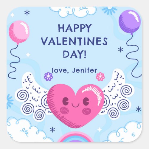 Happy Valentines Day Pink Heart Square Sticker