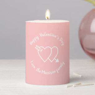 Happy Valentine's Day pink hearts custom script Pillar Candle