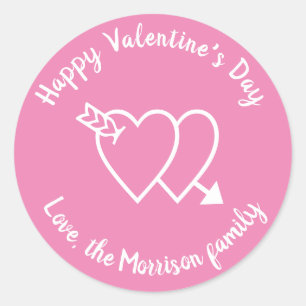 Happy Valentine's Day pink hearts custom text Classic Round Sticker