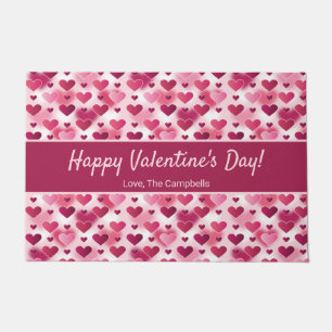 Happy Valentine's Day Pink Hearts & Custom Text Doormat