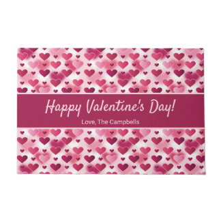 Happy Valentine's Day Pink Hearts &amp; Custom Text Doormat