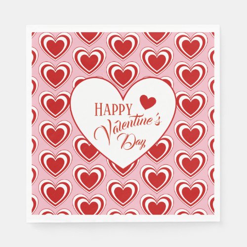 Happy Valentines Day Pink Hearts Paper Napkins